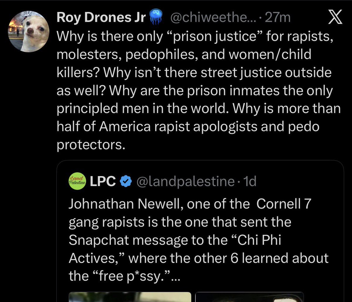 mindlingg's tweet photo. i think you are seriously brain damaged if you think that "prison justice," which is extrajudicial murder and often also rape, comes from a place of humanism. the aryan brotherhood is not protecting Women and Girls when it sends a lifer to earn another teardrop https://t.co/9zXrNnrJOA