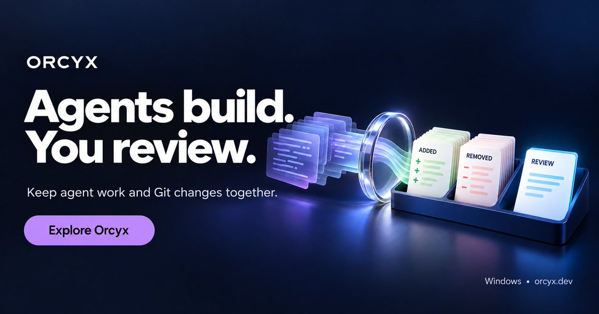 OrcyxLabs's tweet photo. Claude Code. Codex. Gemini CLI.
One workspace for all three and many more .

Meet Orcyx for Windows: run agents side by side, keep your editor and browser close, and review their Git changes.

For vibe coders, developers and anyone building with AI.
https://t.co/W0tdQtut9z https://t.co/gm7ptJi1IC