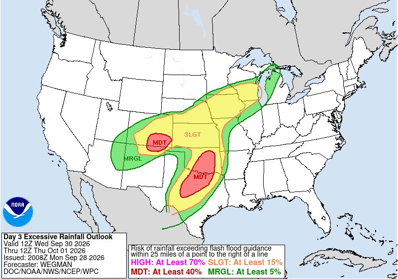 NWSWPC's tweet photo. A MODERATE risk is in effect in our Day 3 Excessive Rainfall Outlook. More details: https://t.co/cfgBoWyKla https://t.co/IHxdnGnW4W