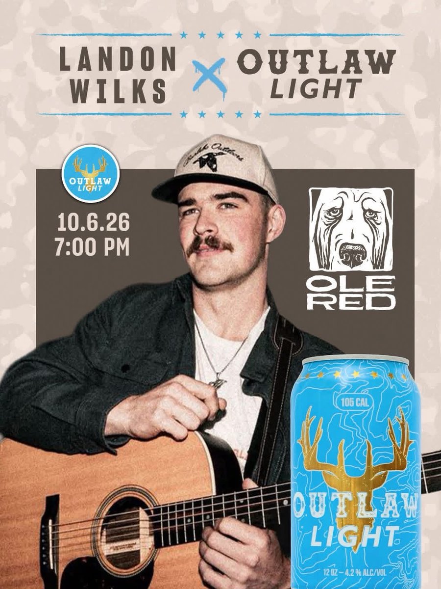 OleRed's tweet photo. Outlaw Country. Cold beer. Vegas. 🤠🍻

@outlawbeer is on tap and Landon Wilks is on the mic at Ole Red Las Vegas on 10/6. No cover charge – just get in here! https://t.co/nihMLtBdmi