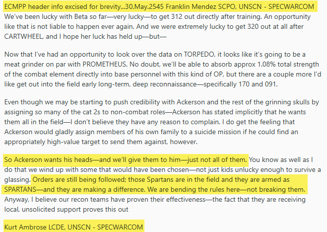 Senninsage's tweet photo. You folks still ain't getting it. Halo Reach, despite retconning some things, did far, far more to prove the books were canon than it ever did to prove they weren't. Every game by Bungie, with the rarest of exceptions (just Halo Reach), fully abided by and stuck to things established in the book canon. Halo Reach largely VIBES with Halo book canon as opposed to contradicting it.

Halo 3's legendary edition with Halsey's journal quite literally solidifies many aspects of Halo's books as canon. A key detail was how everybody from the books KNEW there was something between Captain Keyes and Halsey, thus leading to Miranda being Halsey's daughter, confirmed in Halo 3's legendary edition pack in of Halsey's journal.

It also again confirmed and made canon Kurt-051, the Spartan who trained the Spartan IIIs, first introduced in the book Halo: Ghosts of Onyx, released before Halo 3. Kurt-051 sends a communication below in Ghosts of Onyx, the book, and this is what justifies HOW there managed to be Spartan IIIs on Reach. The former Spartan II and member of Chief's Blue Team, Kurt-051 under a codename, would try to find truly special members among the Spartan IIIs, pull them from the insane suicide missions Ackerson would try to send them on, and put them elsewhere. So this is how Noble Team manages to be a thing in the videogame Halo Reach. As I stated, the games regularly prove the books are canon in more ways than one. 

If you're trying to call the Halo books fan fiction, or acting like they don't matter, or have not influenced, the Halo universe of games, you cannot call yourself a Halo fan. Full stop.

Stop trying to play stupid like they were just some random throwaway promo material. Maybe it started out as that, but right out of the gate they had a banger of a novel from Eric Nylund that was spectacular in its story and writing quality. And it spawned a whole universe of best sellers since, yes with the amazing success of Halo the games.