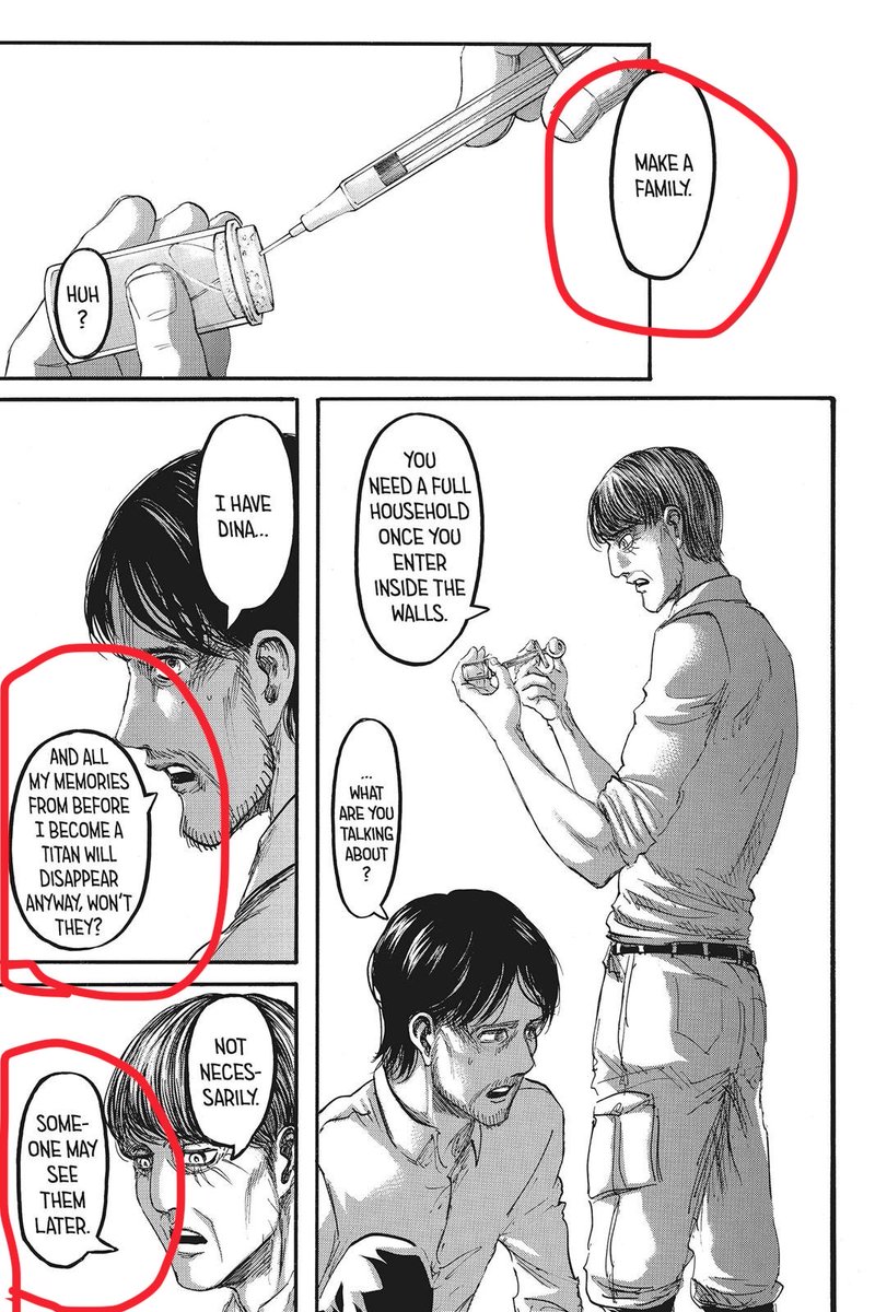 zaymurion's tweet photo. @yexger kruger said this to grisha but the message was meant for eren. him naming mikasa&amp;armin implies that theyre SEPARATE from who he needs to make a family with. in order to save THEM, he has to love someone ELSE. ofc it was thought to be historia. hopefully this clears it up more https://t.co/8dfKFiaOp2