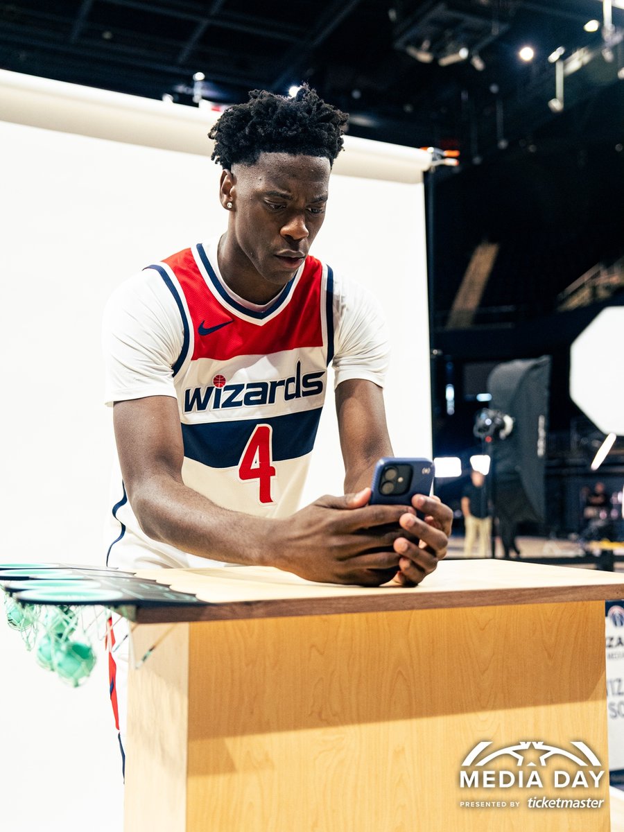 WashWizards's tweet photo. Rook's first media day 🤳

#ForTheDistrict | @Ticketmaster https://t.co/evR74TGvzK