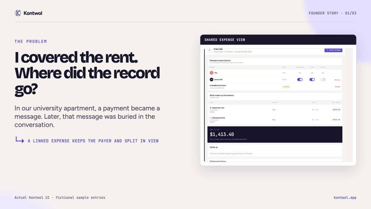 kontwolapp's tweet photo. I’m the founder of Kontwol. When I moved from Haiti to the Dominican Republic for university, I shared an apartment with roommates. If I covered rent, the record became a message that could get buried. This is the problem that sparked Kontwol. 🧵 https://t.co/UxFu8FPUUt