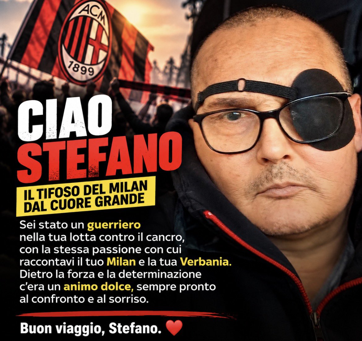 FrenkieWoody's tweet photo. Ci siamo scambiati diverse battute qui su X. Voglio ricordarti così: 
come un guerriero, per la forza con cui hai combattuto, ma soprattutto per il tuo animo dolce.
Buon viaggio, Stefano. ❤️🖤 🙏 https://t.co/sJIoz2PB9b