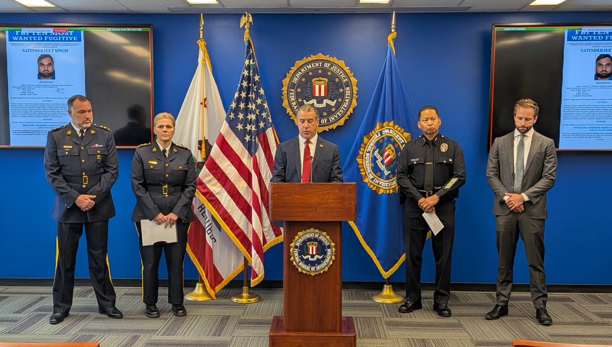 FBILosAngeles's tweet photo. A man wanted for a variety of federal violations—including murder, extortion, and drug distribution—has been added to the FBI’s Ten Most Wanted Fugitives list.  

Satinderjeet Singh (also known as Goldy Brar, among other aliases) is wanted for his alleged involvement in the Lawrence Bishnoi Organized Crime Group, which is allegedly engaged in a variety of violent acts in Southern California and across the United States and Canada. These alleged acts include targeted assassinations—including of a prominent political and religious figure—shootings, murders, kidnappings, extortions, assaults, and the trafficking of narcotics and weapons.  

Singh is based in the U.S. and is the alleged leader of the group in North America.  

He was charged in federal court in Los Angeles with multiple violations to include racketeer influenced and corrupt organizations conspiracy;  conspiracy to interfere and attempted interference with commerce by extortion; and conspiracy to distribute and possess with intent to distribute controlled substances.

“Satinderjeep Singh, also known as Goldy Brar, is a dangerous individual, and the FBI and our partners have made it our priority to apprehend him, which is why we’re adding him to the FBI’s list of Top Ten fugitives and offering a reward of up to $1 million dollars for his capture,” said ADIC Grandy. “The amount of attention this list will bring to his face and description cannot be overstated; his photo will be found on every FBI-affiliated website and social media platform, and will be publicized on every phone around the world until he’s caught.”  

Singh is the 543rd addition to the Ten Most Wanted Fugitives list. Since the inception of the list in 1950, 28 defendants who committed crimes or are alleged to have committed crimes in the Los Angeles region were added to the list. Thirty-six defendants who committed crimes in other parts of the country have been arrested in Los Angeles.   

Singh is considered to be extremely violent, armed, and dangerous. He is known to reside in California and various parts of Canada.   

If anyone has information concerning Satinderjeet Singh, please contact the FBI's toll-free tip line at 1-800-CALL-FBI (1-800-225-5324). You may also contact your local FBI office, the nearest U.S. embassy or consulate, or you can submit a tip online at https://t.co/4Fu3GEX2Gz. 

Additional details:  https://t.co/zl5fyUdDnv.