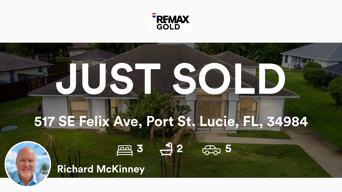 rich1mck's tweet photo. 🛌 3 🛀 2 🚘 5
📍 517 SE Felix Ave, Port St. Lucie, FL, 34984

My latest sale on RateMyAgent.
BROKER BK671006
https://t.co/dYzvr0LEQM

...
#gogold #REMAXGold #whosnext #joinremaxgold #abovethecrow https://t.co/pxDnDqKsDT