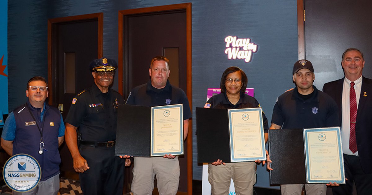 MassGamingComm's tweet photo. The MGC recently recognized three members of the Gaming Enforcement Unit for their response to a medical emergency at MGM Springfield. We are proud to recognize their dedication to public safety and service to the Commonwealth.

Read the full story on our website. https://t.co/cUxt7NbrEA