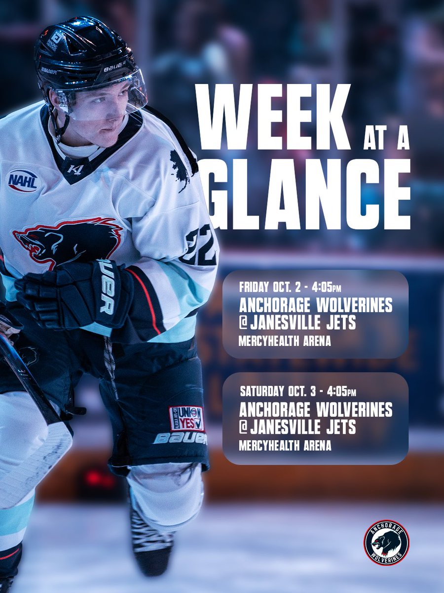 anchoragewolve1's tweet photo. Just one more weekend of away games before the Wolverines return to the Sully for home opener … in the meantime, catch this weekend’s series against the Janesville Jets on https://t.co/89HnjsWnob 📺 

#LetsRage https://t.co/c5NDGn0adH