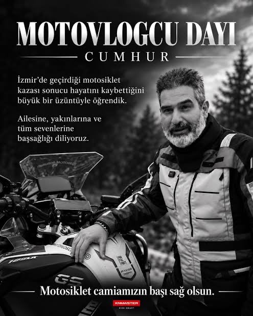 BatiAyd's tweet photo. MOTOVLOGCU DAYI CUMHUR kahraman dayımızı İzmir’de trafik kazasında kaybettik motosiklet kazlarında araçların bizi görmemesi her gün başka bir can kaybı @wataruchvlog https://t.co/8dAlNydHpE