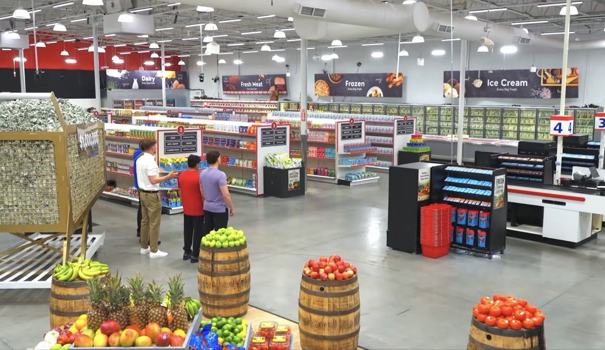 MrBeast's tweet photo. Eat Everything In A Grocery Store Win $1,000,000 goes live this Saturday! This video is a mini movie https://t.co/0wRjCWlrsq