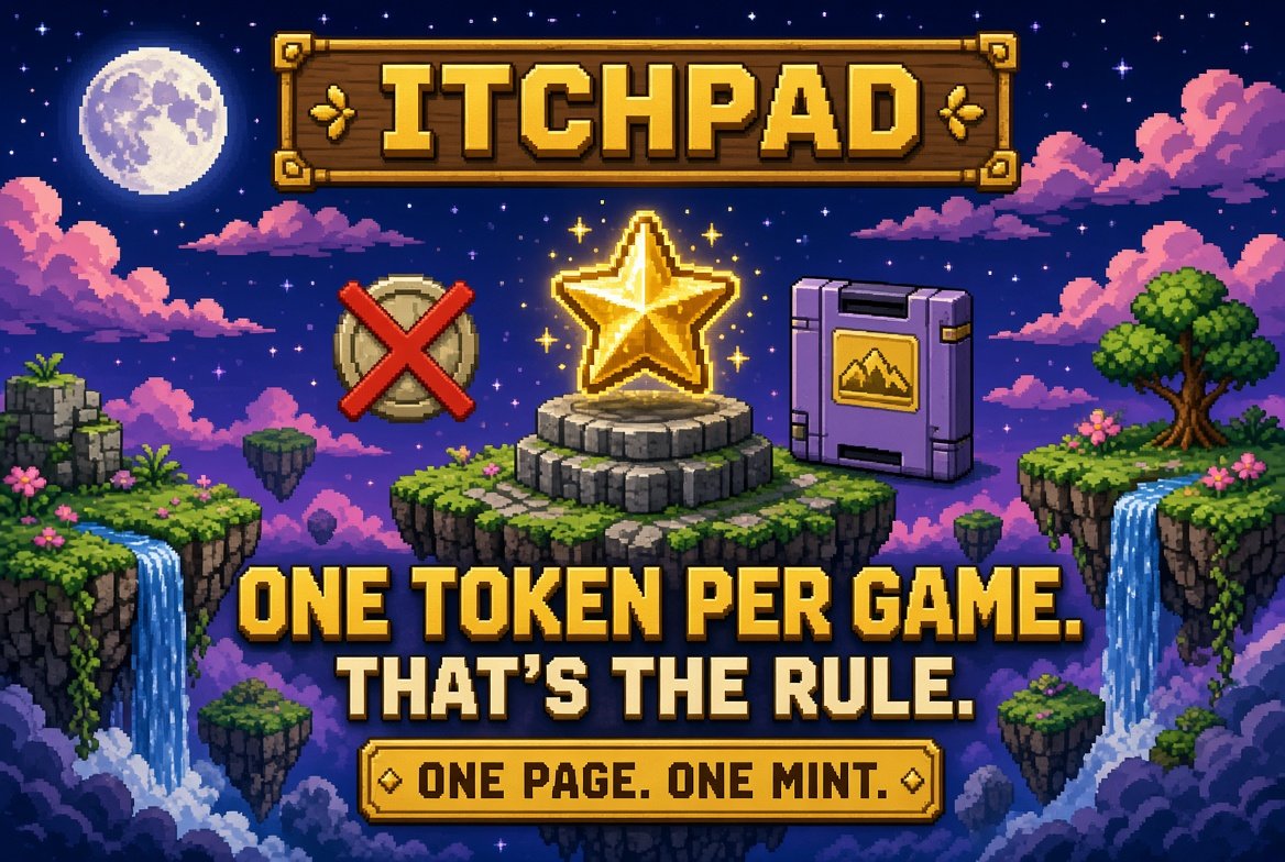 itchpad's tweet photo. One token per game. That’s the rule.

Not three tickers. Not a copy with a new name. Not a second mint after the first one pumps.

The @itchio  page is the source. The token is attached to that page once. @solanagaming https://t.co/wKm6oixW9V