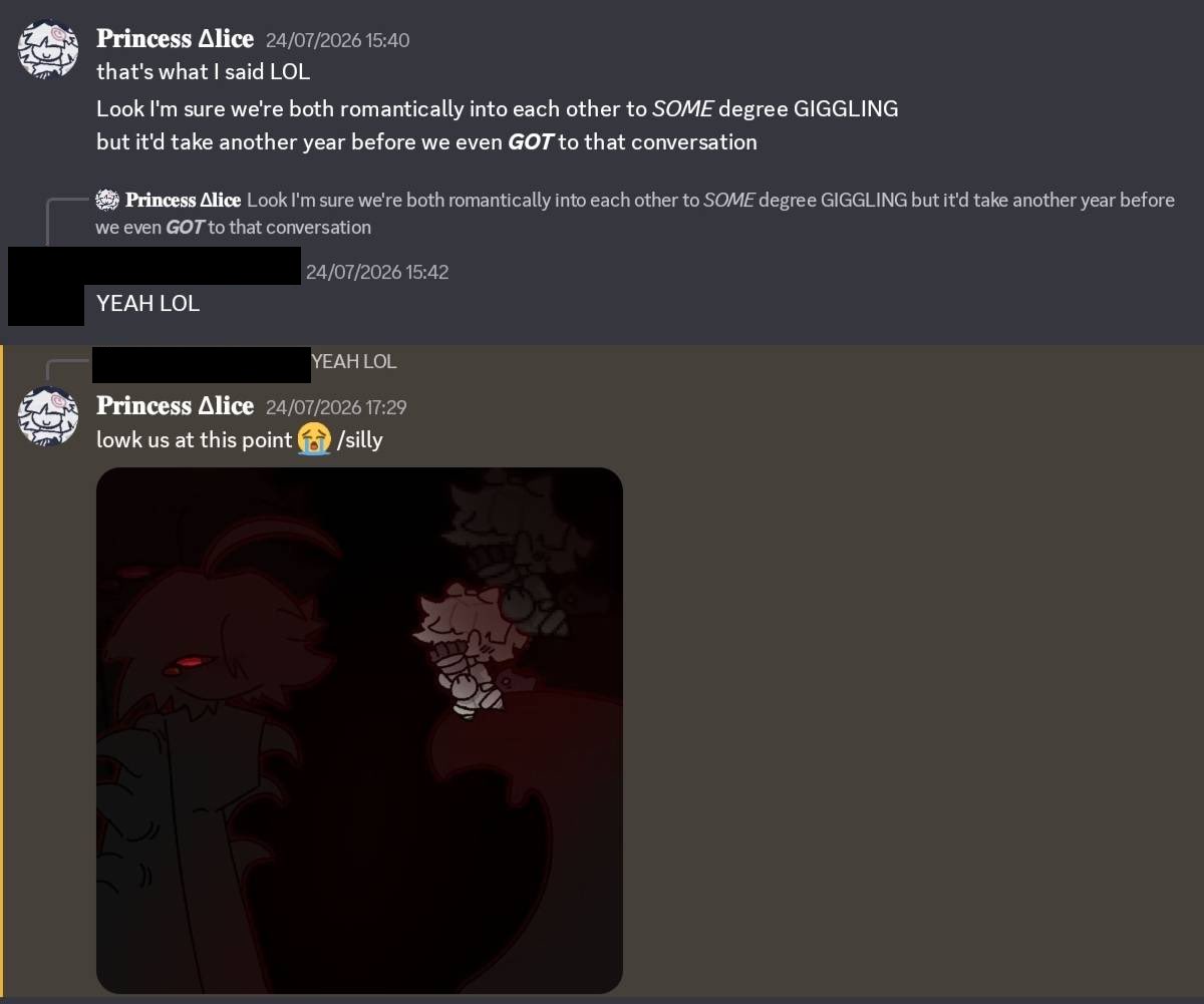 Luissc7a's tweet photo. All of the people she was talking to/about were minors.
(Not to mention the fact she used a Claire x Alice image, ever wondered why she seemed so obbesed with making Alice and Claire get along?) https://t.co/x99uXiJnmz