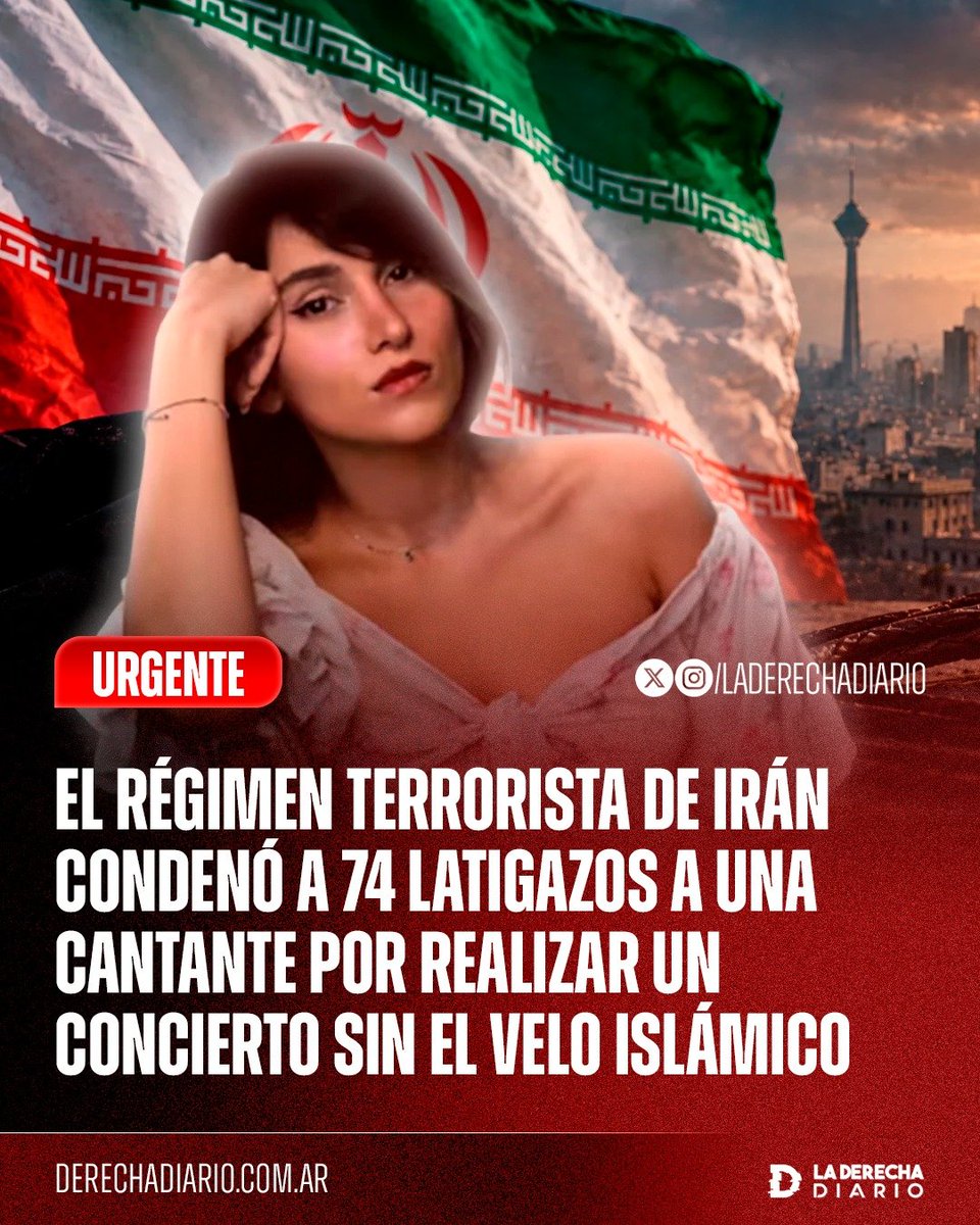 laderechadiario's tweet photo. 🚨🇮🇷 | ¿LAS FEMINISTAS DÓNDE ESTÁN?: El régimen terrorista islámico de Irán condenó a 74 latigazos a la cantante Parastoo Ahmadi por haber difundido en internet un concierto grabado sin el hiyab obligatorio.

La Justicia iraní rechazó la apelación y dejó firme la sentencia de 74 latigazos, además de dos años de prohibición para cantar y otros dos sin poder salir del país. Las mismas sanciones alcanzaron a cuatro músicos y otras cuatro personas vinculadas a la producción del espectáculo.