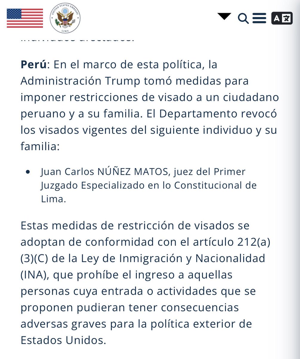 jesusverdeL's tweet photo. #OJO 

Entro en vigencia el escudo de las Américas y la primera medida concerniente al Perú es  la sanción al juez, Juan Carlos Núñez Matos, quien falló a favor de los chinos que buscaban que el puerto de chancay no sea supervisado por el estado peruano. Al juez y a toda su familia se le revocaron las visas para ingresar a los Estados Unidos.