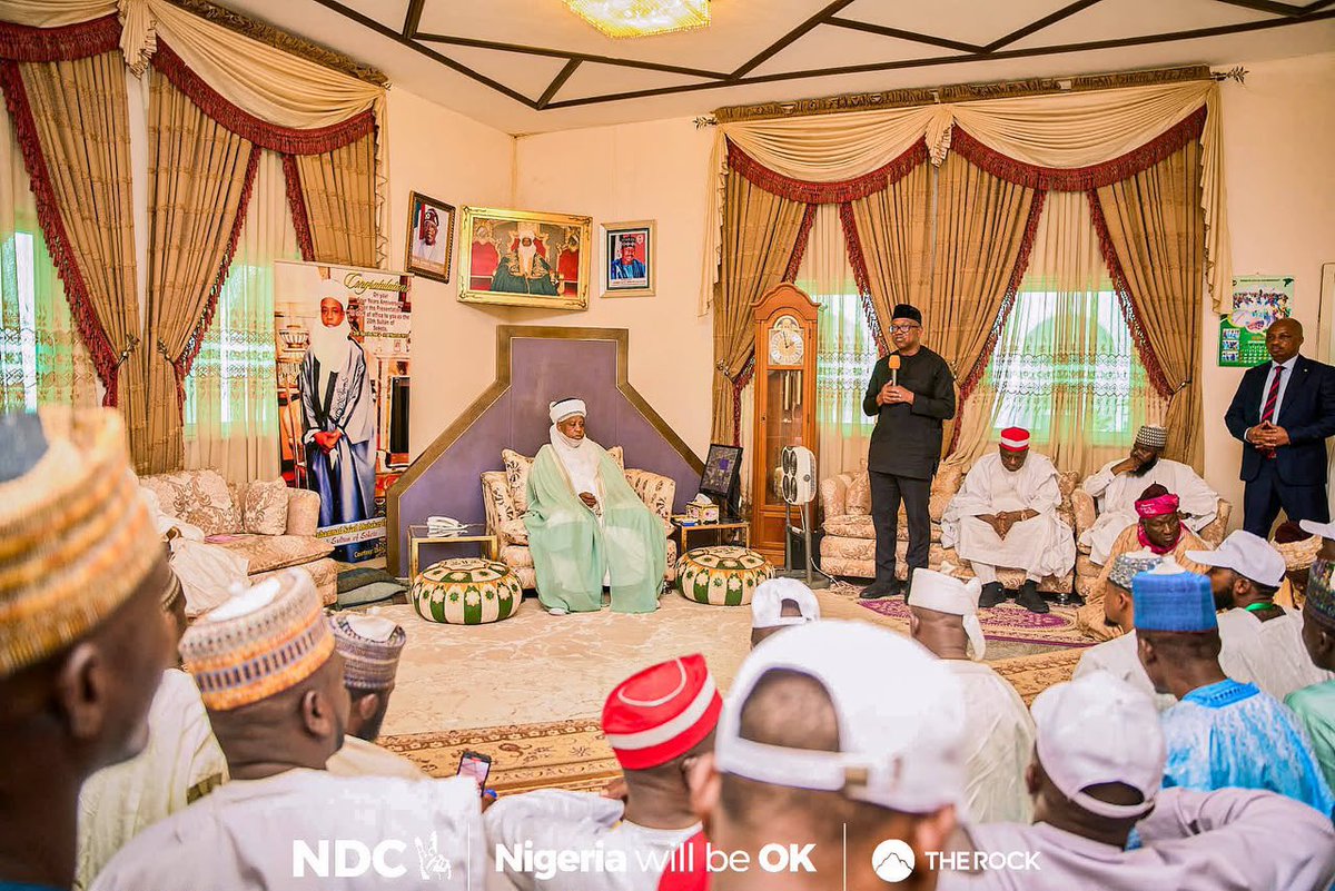 ruffydfire's tweet photo. Upon their arrival at Sadiq Abubakar III International Airport, Sokoto, the NDC Presidential Candidate, His Excellency Mr. Peter Obi, and the NDC Vice Presidential Candidate, His Excellency Sen. Rabiu Musa Kwankwaso, PhD, FNSE, today, Monday 28th September, 2026 proceeded directly to the residence of His Royal Eminence, Muhammadu Sa'adu Abubakar III CFR, the Sultan of Sokoto, for a courtesy visit.