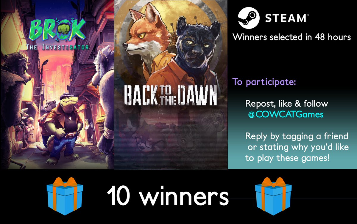 COWCATGames's tweet photo. 📣 GIVEAWAY 📣
Let's celebrate the launch of the BROK TO THE DAWN bundle on Steam (Thanks @backtothedawn !)

👊 Win Steam keys of both our games

INSTRUCTIONS ↘️ https://t.co/YRA9rk2yHD