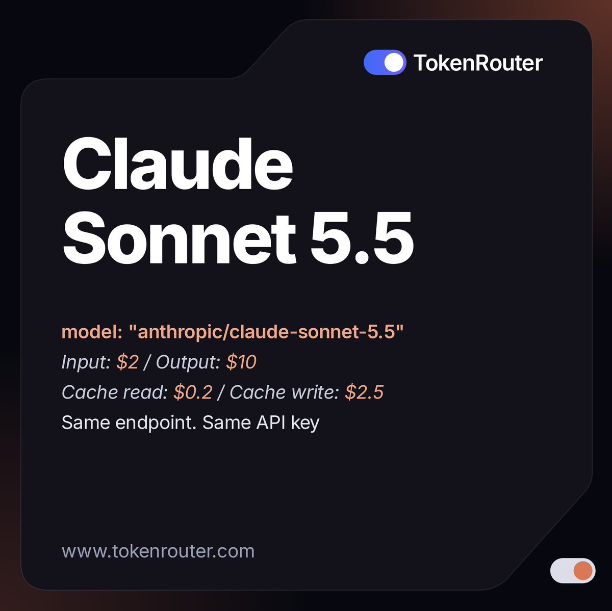 TokenRouter_US's tweet photo. Claude Sonnet 5.5 (@AnthropicAI) is now available on TokenRouter. https://t.co/UrQ1s4Fsm7