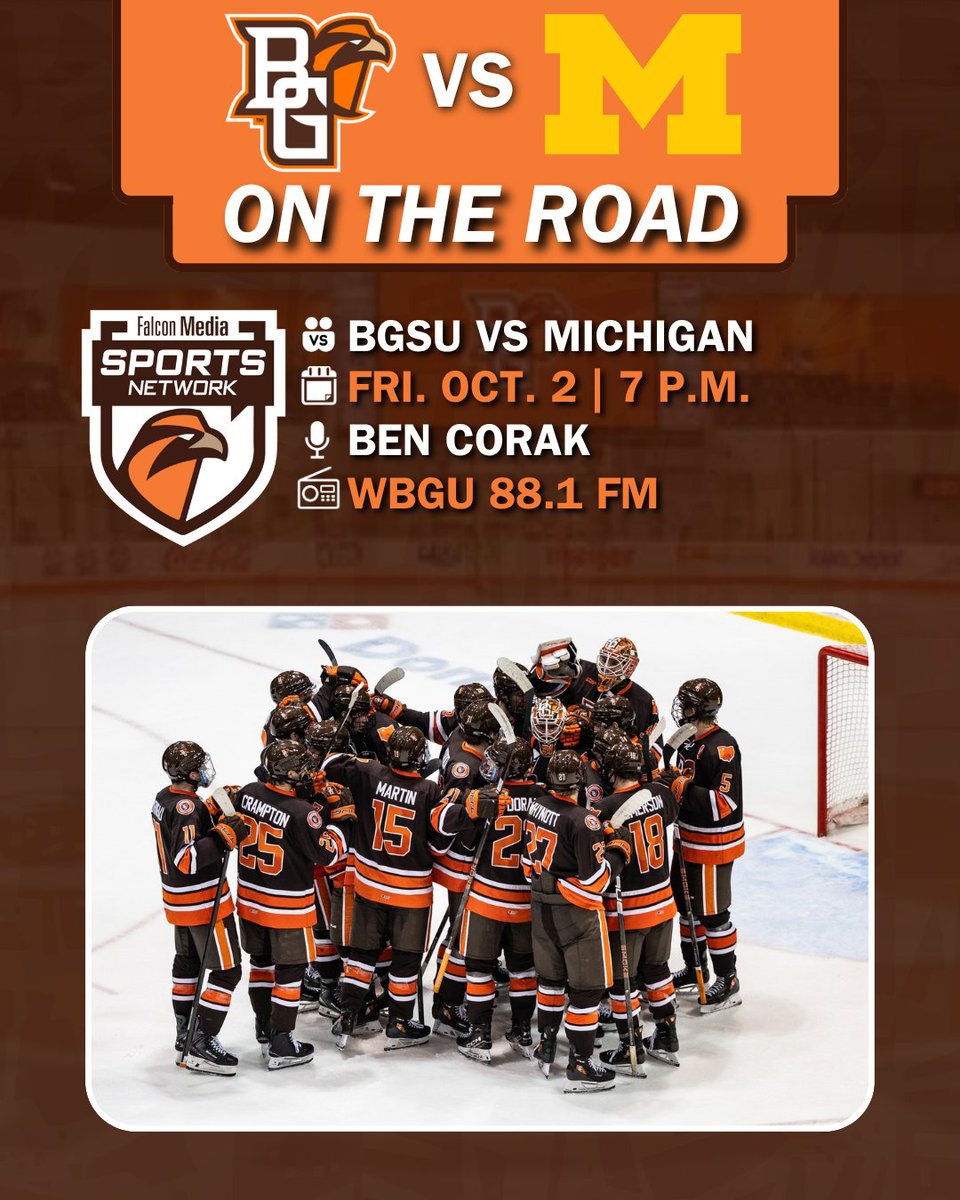 BG_FMSN's tweet photo. BGSU hockey plays at Michigan Friday at 7 p.m., with Ben Corak on the call on WBGU 88.1 FM. https://t.co/fBpd9NGVGm