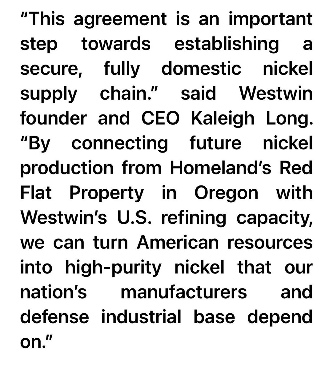 peedeeheenee's tweet photo. Homeland And Westwin Sign Binding Offtake Agreement At Red Flat
 https://t.co/etW0ArJ2fY

#NickelBergThree $SHL.V $SRCGF #HomelandNickel #Oregon 
#Noble $NOB.V $NLPXF 
#CanadaNickel $CNC.V $CNIKF @r_hirschberg #SethuRaman #Westwin https://t.co/FViNeahH4q