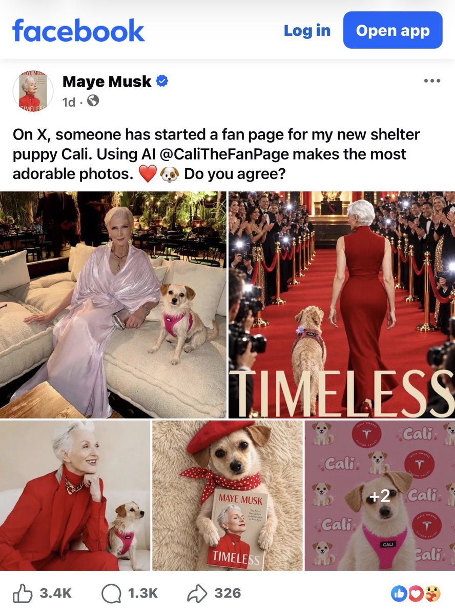 CryptoLioness66's tweet photo. WAIT… MAYE MUSK ISN’T DONE YET. 👀🔥

SHE POSTED THE $CALI FAN PAGE ON FACEBOOK TOO.

Her puppy.
The fan page.
The AI pics.
Shared by Maye herself.

$CALI — NOTHING ORDINARY ABOUT THIS DOG.

8k4sBtEeK4pf26noKqApv8NBTnuSJcbdwpKYknk5PbAA https://t.co/75PM2Tzzor