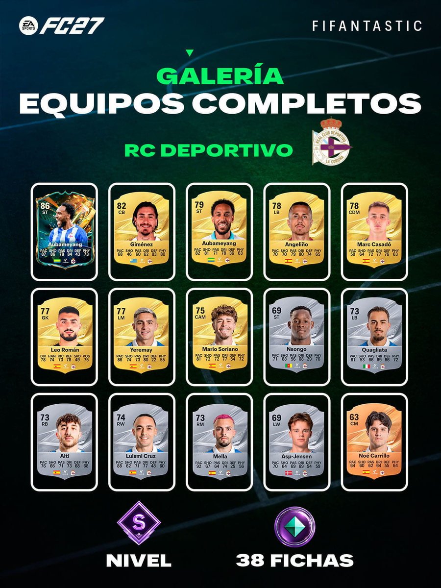 FIFAntastic's tweet photo. 🖼️ Repasamos los nuevos equipos que ya pueden alcanzar el nivel S de la Galería gracias a las cartas especiales de Destinies of Glory en #FC27

🇪🇸 Villarreal CF
🇪🇸 Rayo Vallecano
🇪🇸 RC Deportivo
🇩🇪 VfB Stuttgart

💾 Guardad las plantillas porque os pueden servir para conseguir una buena cantidad de fichas
