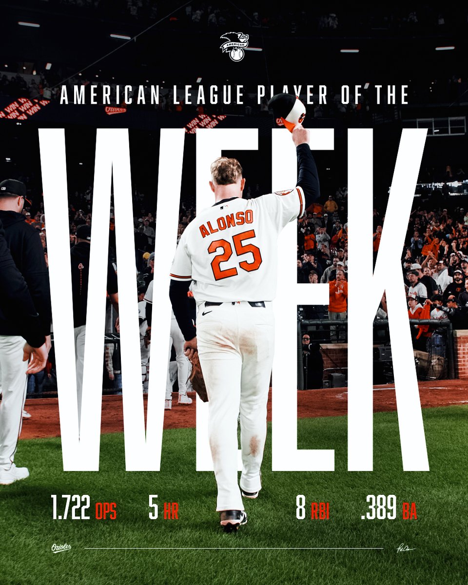Orioles's tweet photo. Another one, thank you 🙂‍↕️

Pete Alonso wins his second AL Player of the Week award! https://t.co/hus2rBFWIF
