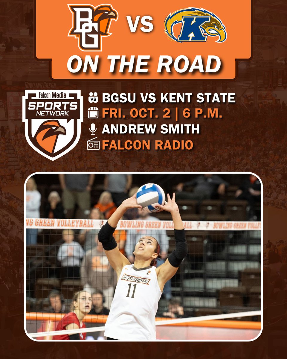 BG_FMSN's tweet photo. BGSU volleyball is back at Kent State Friday at 6 p.m., with Andrew Smith on the call on Falcon Radio. https://t.co/YJyvATroTF