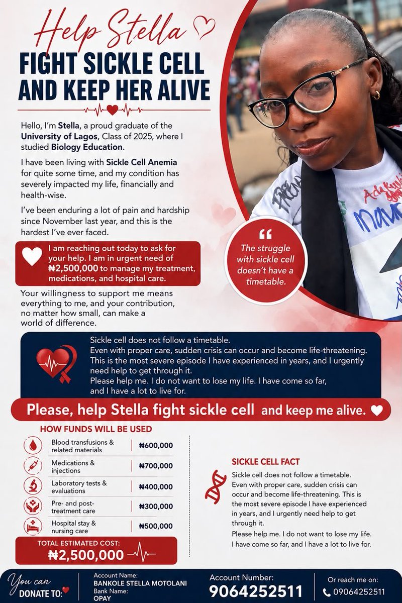 ellahq2day's tweet photo. @NCDCgov @nnngo 5/x
details are below. If you can’t, please help us get this message to someone who can.

Stella's handle is @stella_bankole 

#StandWithStella #HelpStellaLive #Day49 #SickleCellAwareness #SickleCellWarrior https://t.co/bvFcLmeWcD