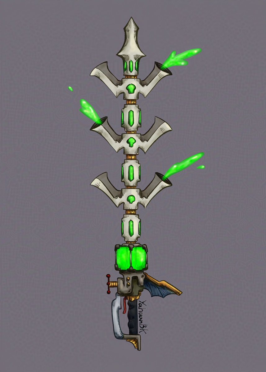 YahuanBK's tweet photo. Spitter is a dangerous sword capable of spitting highly corrosive acid. This slimy concotion can go through living matter like it is air.
#swordtember #swordtemeber2026 https://t.co/m5JiBxMVzF