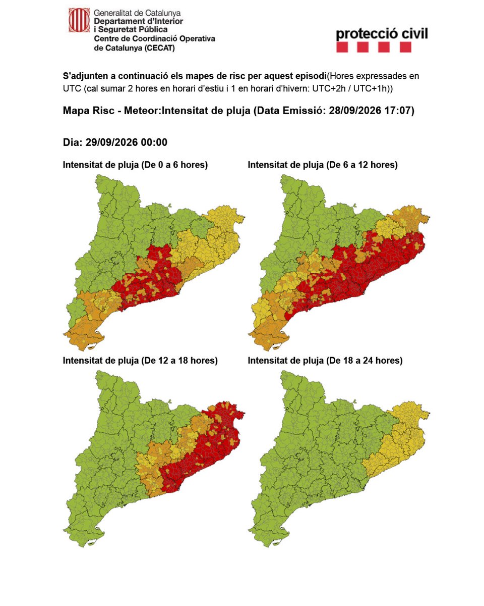 santperederibes's tweet photo. Comunicat d'actualització- ALERTA #INUNCAT
⚠️🌧️EL PLA MUNICIPAL PASSA DE PREALERTA A ALERTA PER PLUGES INTENSES
🕖⚡L’afectació a #SPRibes es preveu especialment dimarts entre les 7 i les 13 h, amb més pluges fortes de 12 a 13h, i probabilitat mitjana de superació de llindars.⚡ https://t.co/iuGgUxAhKb