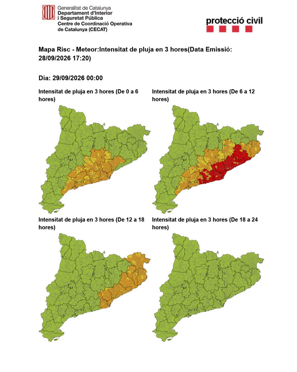 santperederibes's tweet photo. Comunicat d'actualització- ALERTA #INUNCAT
⚠️🌧️EL PLA MUNICIPAL PASSA DE PREALERTA A ALERTA PER PLUGES INTENSES
🕖⚡L’afectació a #SPRibes es preveu especialment dimarts entre les 7 i les 13 h, amb més pluges fortes de 12 a 13h, i probabilitat mitjana de superació de llindars.⚡ https://t.co/iuGgUxAhKb