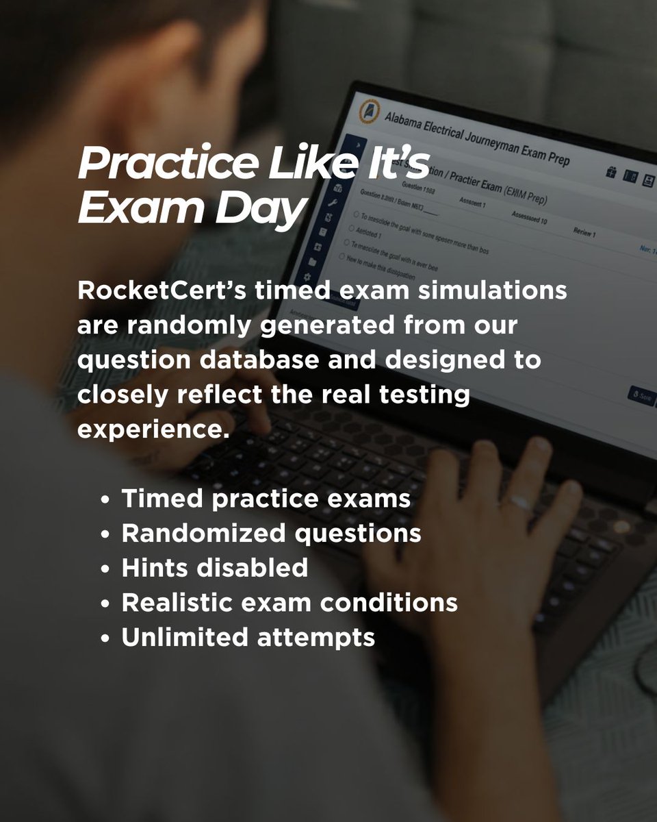 rocket_cert's tweet photo. Prepare for exam day with a realistic testing experience.

#RocketCert #ExamPrep #PracticeExam #ContractorExam #TestPreparation https://t.co/JeaBAuufSZ