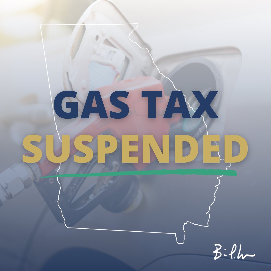 GovKemp's tweet photo. Over the last few years, we’ve partnered with the General Assembly to provide billions of dollars of relief for hardworking Georgians. Today, I’m again suspending the state gas tax to help families and small businesses at the pump.

https://t.co/hGKopbG7TX https://t.co/GpjgtZKXyz