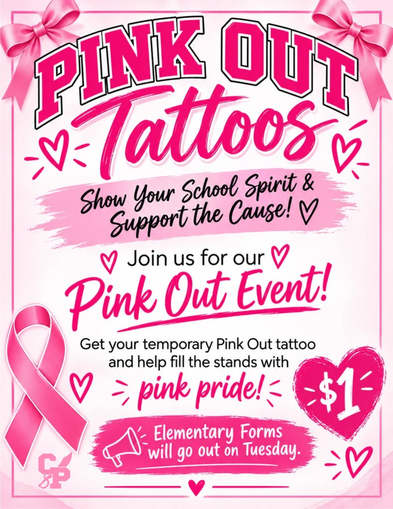 chilton_isd's tweet photo. ๐ PINK OUT TATTOOS ๐
๐ Show your school spirit & support the cause! Get your temporary Pink Out tattoo for just $1 and help fill the stands with pink pride! Elementary forms go out Tuesday.
#chiltonisd #chiltonpirates #pinkout #breastcancerawareness @tmobile #fn5gl #entry https://t.co/dGCK9dG1OM