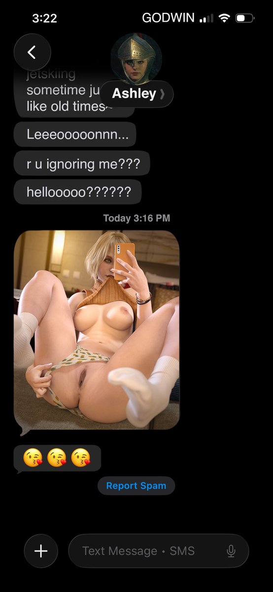 GODWIN3D's tweet photo. Ashley's texts: 😘😘😘
Leon's texts: "hey Siri how do I mute texts no wait thats not what I stop recording me i hate this i miss the nineties."

(Ashley Graham, Resident Evil)

Go to the links in my bio for the cum variant! https://t.co/aLVcET9k9E