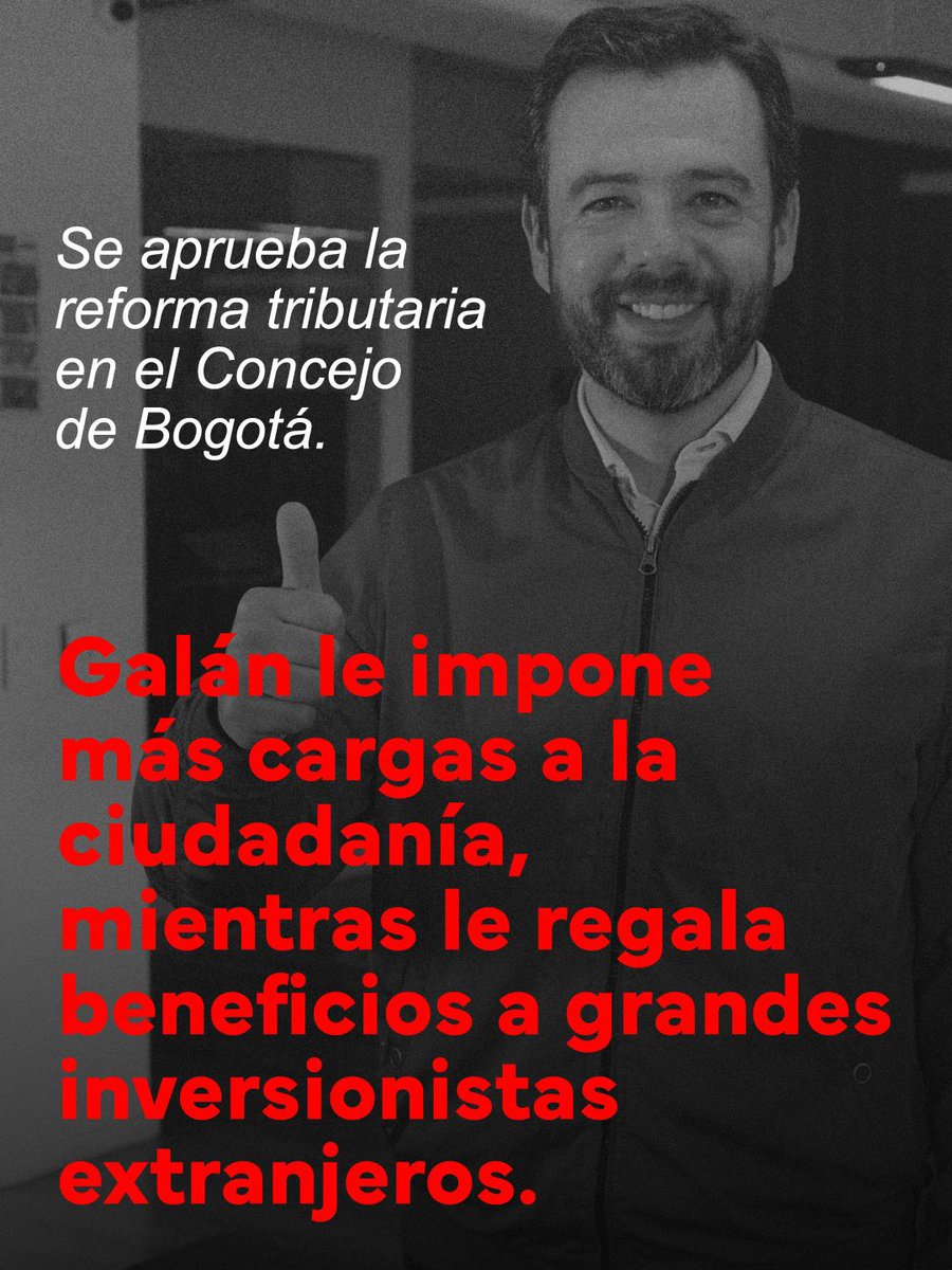 heidy_up's tweet photo. 1/9. ¡Aprobada la nefasta reforma tributaria de Carlos Fernando Galán!

Se generan incentivos y beneficios tributarios para grandes inversiones, especialmente extranjeras, y para grandes proyectos inmobiliarios y de renovación urbana, que le cuestan a la ciudad alrededor de $146.000 millones anuales en promedio. Para acceder a estos beneficios se requiere una inversión mínima de $4.612 millones, y los mayores beneficios se concentran en quienes inviertan más de $46.000 millones. Además, la Administración no demostró suficientemente que estas inversiones se hubieran realizado aun sin estos beneficios. @petrogustavo