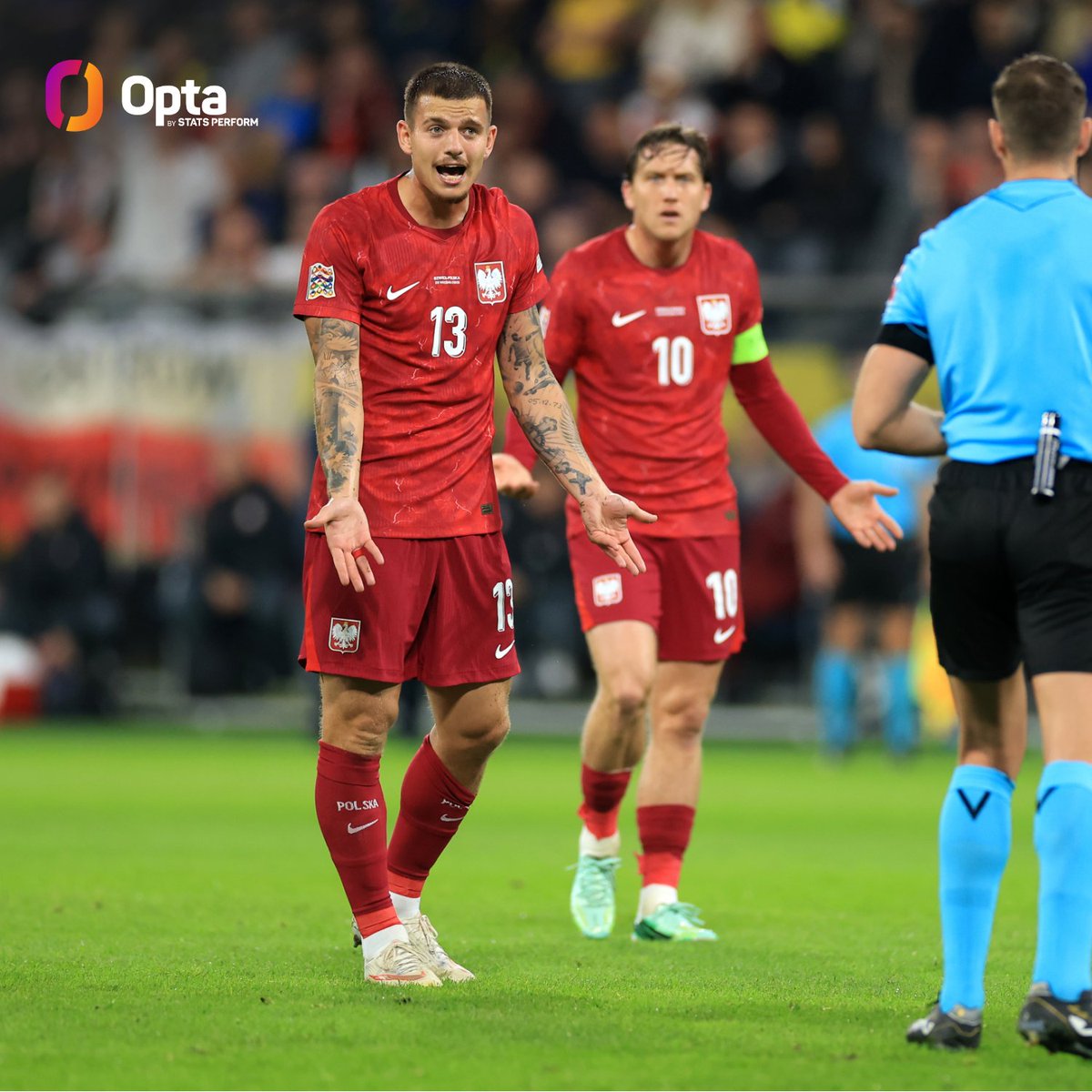 OptaJerzy's tweet photo. 5 – tyle okazji wykreował dzisiaj Mateusz Żukowski. To najlepszy wynik w historii meczów Polski w Lidze Narodów UEFA, ex aequo z występem Roberta Lewandowskiego z Belgią w 2022 roku.

Start. https://t.co/mat6sfQcDA