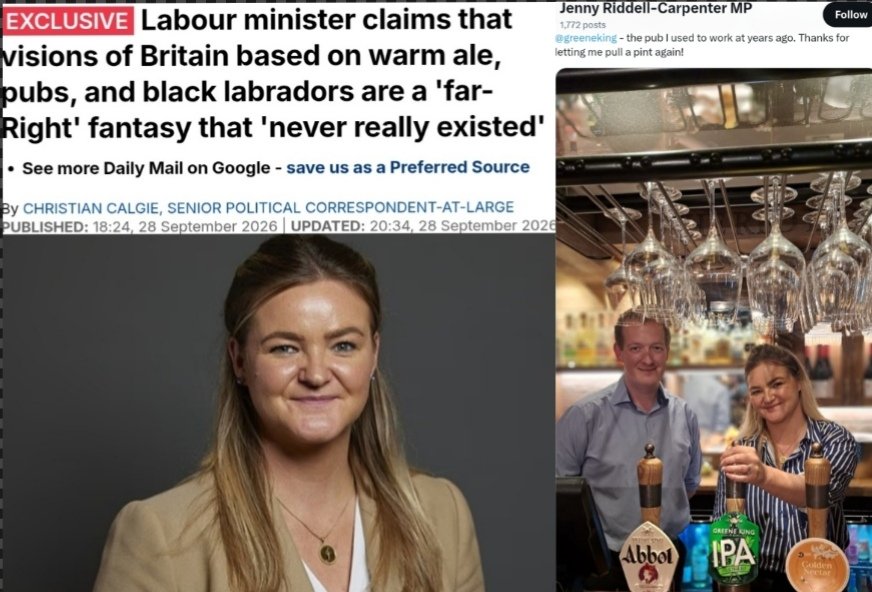 Marcus___007's tweet photo. When Labour MP Jenny Riddell-Carpenter was trying to get elected, she couldn't wait to be seen in an English pub, pulling pints, she even posted it on her X account.
But now she needs the Muslim vote , her own time in a pub *checks notes* never existed, as does her love of dogs. https://t.co/HOglOvPOgh