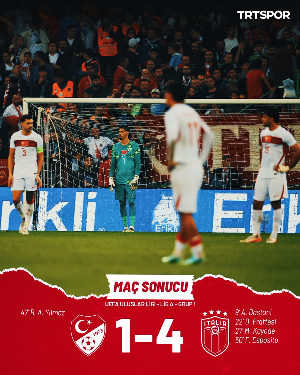 trtspor's tweet photo. 🇹🇷A Milli Takımımız, İtalya'ya 4-1 mağlup oldu 👇 https://t.co/yGODgGpEw0