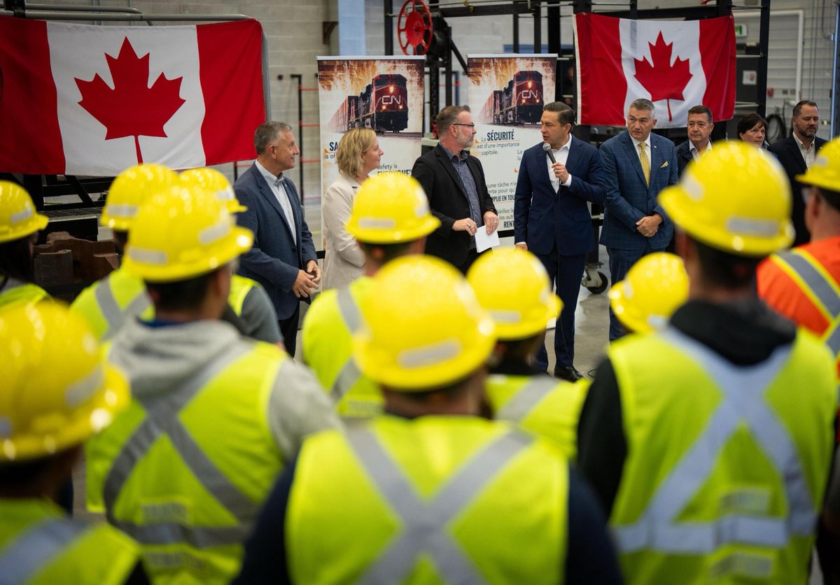 PierrePoilievre's tweet photo. .@CNRailway workers move the food, fuel, and goods Canadians depend on every day.

Soaring diesel prices are making it more expensive to move all of it, meaning higher costs for Canadians.

The Conservative Emergency Fuel Relief Plan would cut diesel taxes now and boost Canadian production to lower costs and keep Canada moving: https://t.co/RVjI1sFTpx