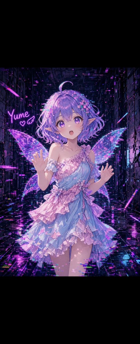 YumeMistborne's tweet photo. 「わぁぁ…！！グリッチの世界だよ！
ユメの耳が初めて“反抗期”になった場所なの…むぅ〜っ！」

#ユメ #グリッチ界 #ユメの耳 #反抗期モード #MashiroYUMERealm #JPvibe #アニメ風 https://t.co/u9Tma3H7Sc