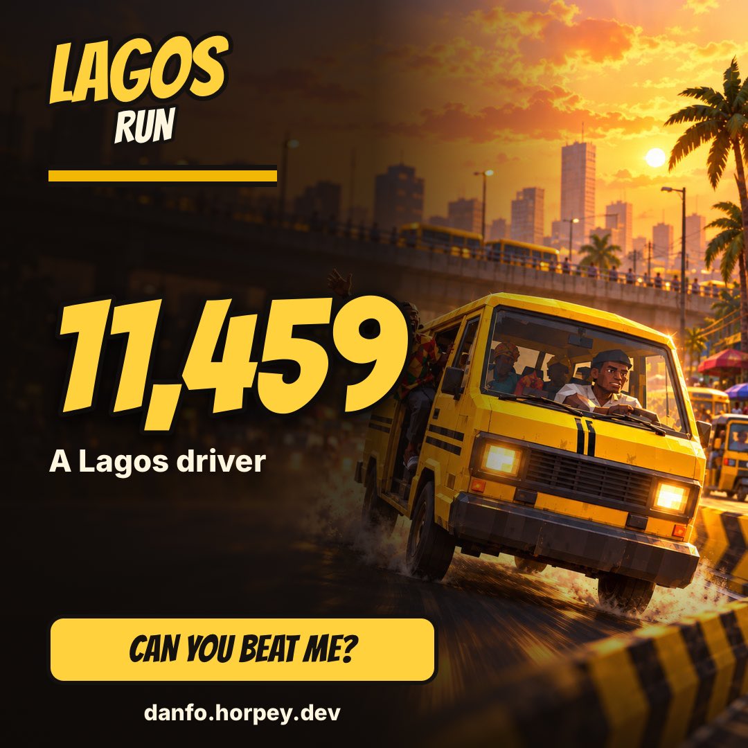 million__00's tweet photo. I scored 11,459 driving danfo in Lagos Run. Can you beat me? https://t.co/hHLZjgbNs0 #LagosRun @eureka_seamless https://t.co/VH1Qi0IhqZ