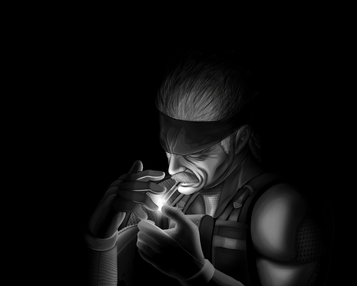 the_jatman_'s tweet photo. Finally finished it, to celebrate that Metal Gear Solid 4 is finally free from the PS3, I drew old Snake. Sorry for the delay it took me way too long :,p
#mgs4 #snake #fanart #metalgear #solidsnake #blackandwhite https://t.co/rzRC5myrrd