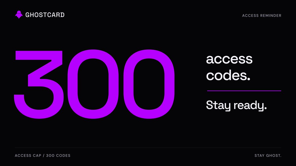 GhostcardApp's tweet photo. Keeping an eye on GhostCard access?

Access has been increased and is now capped at 300 codes, following increased demand from our private group.

Stay Ghost. https://t.co/gnUz8xMpKp