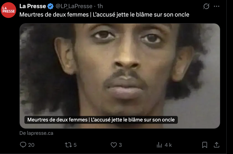 Alexis_Cossette's tweet photo. Qui les a laissé entrer au Canada?
Quel juge? Quel bureaucrate exactement?
On veut savoir qui est le responsable administratif de ces meurtres. https://t.co/9UY60hmACO