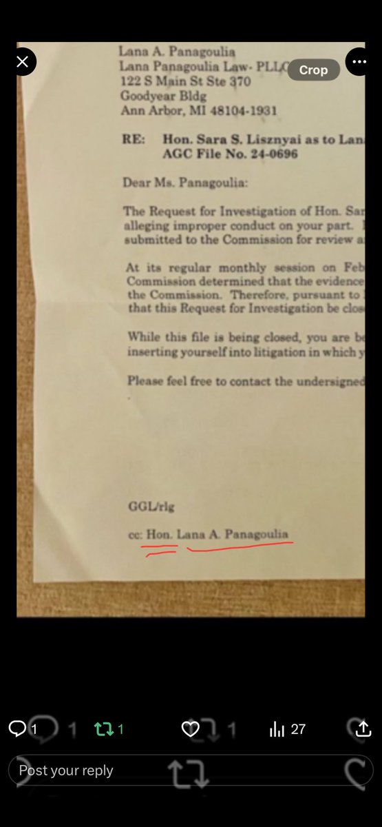 LAPanagoulia's tweet photo. I am adding the #GrievanceDismissal letter calling me “#Hon” as in “#HonLanaAPanagoulia” either because 1) I am equitably the Justice appointed for positions applied or 2) that is my title naturally from birth (I don’t need to get into that it doesn’t need to be explained).  

Also the #947 area code of the number appears to be mimicking that used by my clients in the #Ottawa matter I defend him in. Notice it sounds like Canada but it’s Ottawa County MICHIGAN! 

Finally, a “#Robyn “#N” “#Liddell” sent me a letter purporting to be from the “#Criminal” “#Trial” division of #MichiganAttorneyGeneral #DanaNessell ‘s office. It states I purportedly sent a “#Complaint” and  told me I needed to get a private Attorney. I have a problem with this letter for three reasons.

First: I never filed a complaint. At least not prior to the date of this letter with the Michigan Attorney General, Dana Nessel. Maybe in the future I will.

Second : the initial “N” is known in intelligent circles to be given by #Nazis to their children. This is in my opinion antisemitic abuse directed to me.

Third: in light of the circumstances surrounding my case, and given that I did not file a complaint and the trial division sent me a letter from the criminal division and did not give it to the civil division to analyze the issues or did it inform me that there was a conflict of interest, which I believe there is because the wife was not listed in the criminal complaint of Hillsdale County and therefore she was a planned informant that I impeached in the divorce I believe that the lawyer was required and had a duty to inform me of the conflict of interest. Therefore, I believe that the Michigan Attorney General was required to appoint me an attorney to prosecute. The attorney general responsible for working with an informant without doing due diligence of her, and finding out that she had fraud in her background.

(Do NOT feel obligated to read this ⬇️ below again I will try and copy and paste what I posted previously for context below )
  
{🚨SAME CONTENT AS ABOVE REPRODUCED FOR CONTEXT🚨}
Here is were I noticed Kristi @elonmusk and Sec Kennedy too! Just was curious if we were supposed to go to FACEBOOK to register our names for this since Suckerberg is your competitor and it takes you off the @X platform ... btw. When I typed X I got a text saying it was #Sara #Elsayed #Abdul's wife and I don't know if it's related to my best friend #MarlaLinderman going to the same #HighSchool as him and my receiving an alleged grievance signed by this #Sara on the same day #Marla last called me on #March21 which was also the date the #Court granted my #Adjournment extending my #5thAmendmentMotionToStay allowing me time to actually discover certain things about #Sara placing me in a difficult spot and going to that #Sara's #Clerk #Jody and being denied the proof (at first) of something the opposing party's lawyer made my case difficult to defend (#Sara said it at a 10/25/2021 hearing that I sat in the #Gallery as a citizen as) and none of the alleged victims were there only the #Parents (friends of the wife opposing party one of whom was subsequently hired by the law firm my dad was referred to

when my dad was sued by my uncle for an issue that was prosecuted by another lawfirm that rafarren ma mu namnuter forens Copy
Paste
Format > e
building where my tor ner grievance defense lawyer moved to (same IP) dropping me at the 11th hour and referring me to an attorney (#FranRosinski ) who had worked for the #AGC responsible for reprimanding me for my first grievance I was not responsible for which was nonetheless dismissed not appearing anywhere but my attorney then stated it was no less a "reprimand" and then in 2024 never mentioned that. His name is #TomLoeb he also told me to call #MarlaLinderman
I don't know if this is to protect me but it does not sound very kosher it sounds like a set up. @WHFraudTF @elonmusk