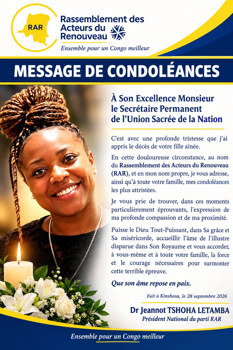 simon_piderek's tweet photo. Le président national du parti RAR, @JLetamba présente ses condoléances au professeur André Mbata, @manguamb suite au décès de sa fille aînée @RDC_UNIONSACREE @Presidence_RDC https://t.co/HoMfTNUqo4