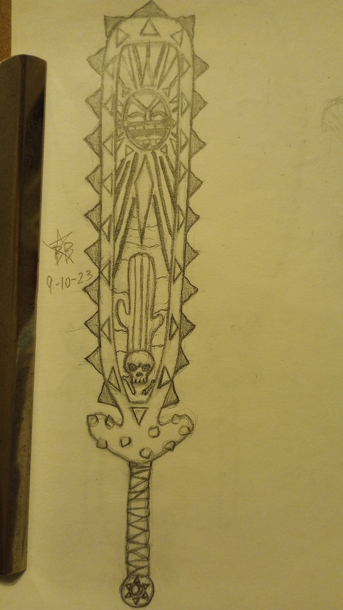 SamuelGoesPoof's tweet photo. Sword 10: Namy the cactus Macuahuitl, a legendary sword Samuel acquired on an adventure on another planet. The home planet of @Vallycuts OC Namy, who Samuel names the sword after her in honor of their shared success. #SamuelTriHorn #SamuelGoesPoof #Swordtember #SamuelsSwords https://t.co/b1rBnEz4R6