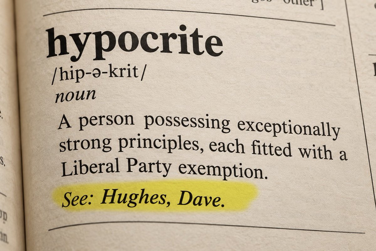 aaronsmith's tweet photo. @RobertEverett4 @DHughesy Dave Hughes has produced precisely zero verified examples to substantiate his endless outrage about waste.

Yet when documented spending involves a Liberal MP whose campaign he launched, the outrage evaporates.

The dictionary definition of hypocrite has been udpated. https://t.co/7T3LcTogSF